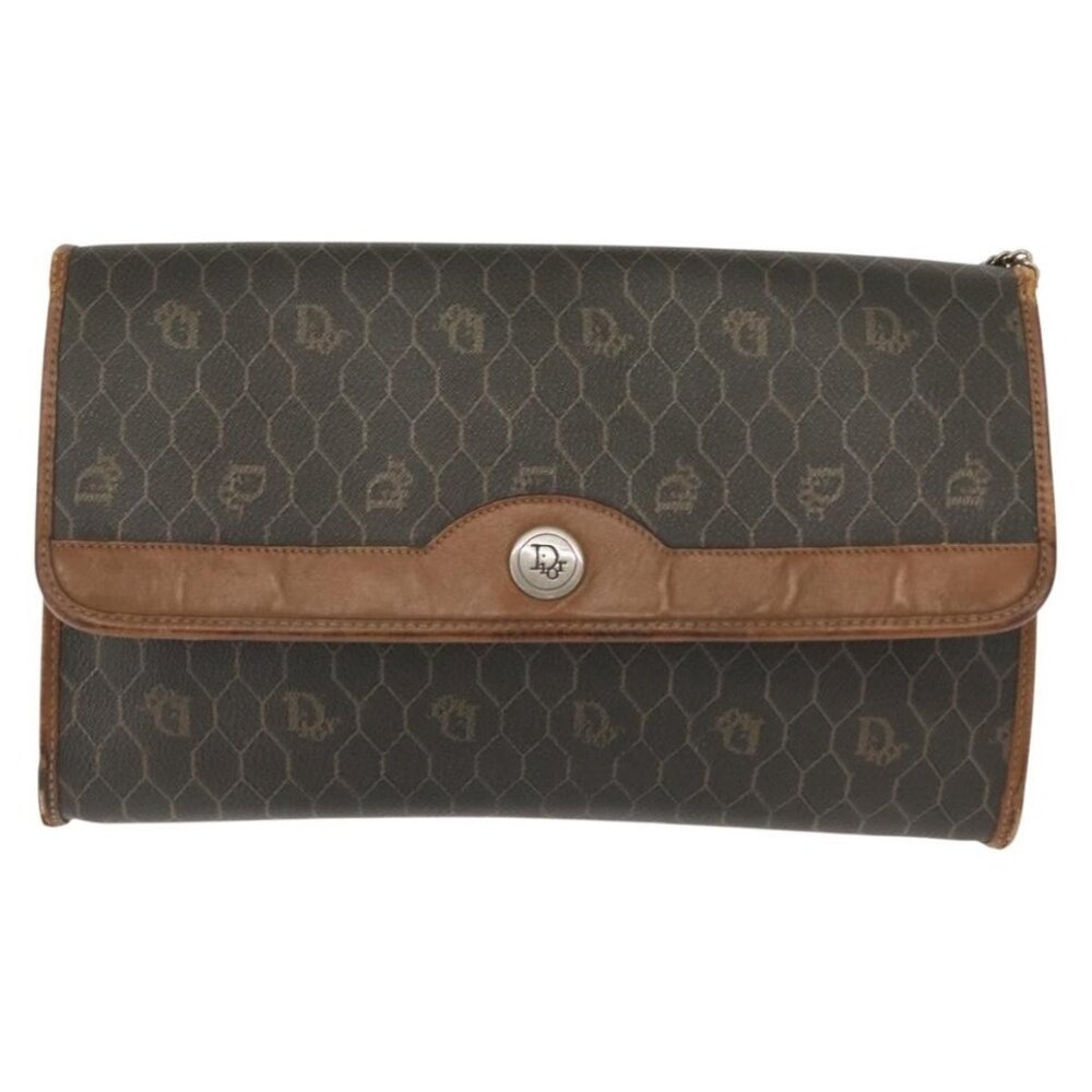 Authentic Christian Dior Honeycomb Canvas Shoulder Bag PVC Khaki Gold - Picture 5 of 16